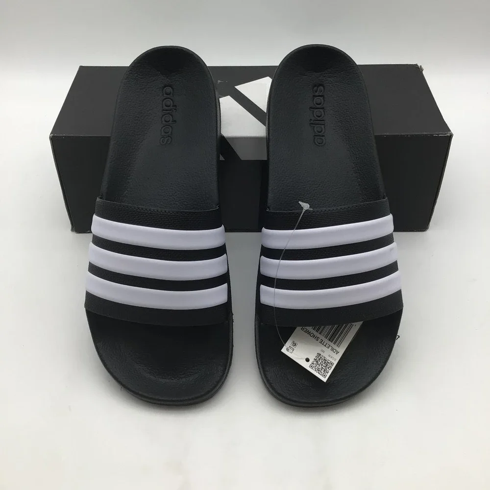 Adidas Adilette Shower Men Black White 3-Stripes Slides GZ5922 Size 10 NEW